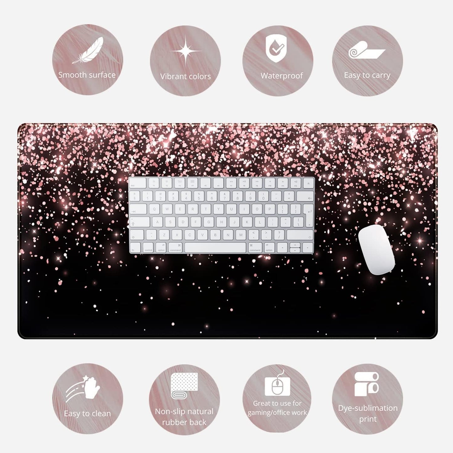 Rose Gold Glitter Extended Desk Mat - XXL Office Mouse Pad (31.5 x 15.7 in) for Women, Gamers, and Professionals - Ideal for Laptops and Keyboards