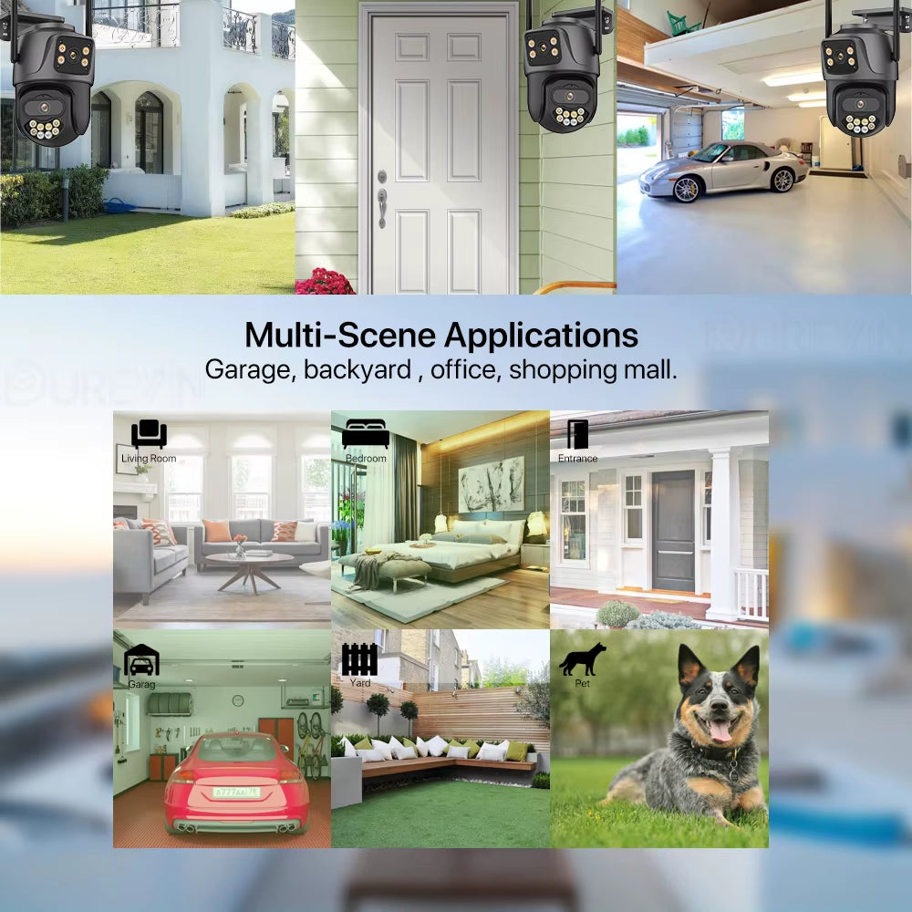 External 4K Dual Lens PTZ WiFi Camera - 8MP HD Outdoor IP Security Surveillance with Auto Tracking and Icsee P2P Technology
