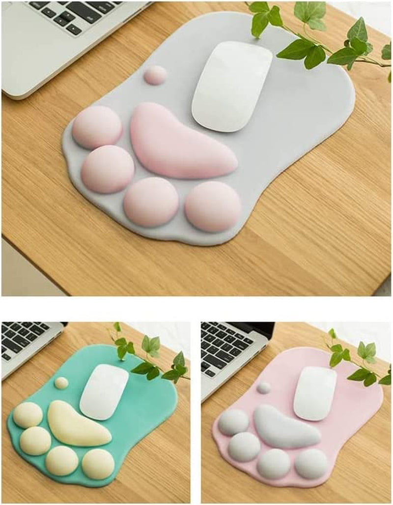 Ergonomic Cat Paw Mouse Pad with Soft Silicone Wrist Support - Non-Slip Design for Office and Gaming (10.7 x 7.8 x 0.9 inches, Gray/White)