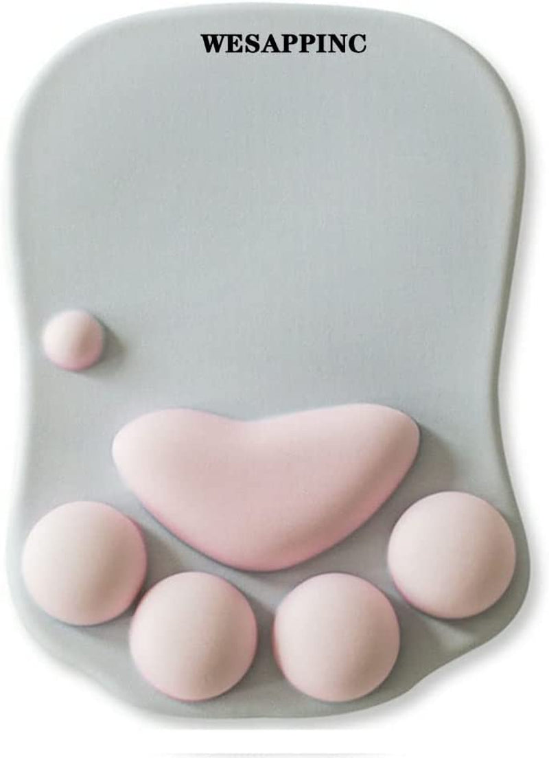 Ergonomic Cat Paw Mouse Pad with Soft Silicone Wrist Support - Non-Slip Design for Office and Gaming (10.7 x 7.8 x 0.9 inches, Gray/White)
