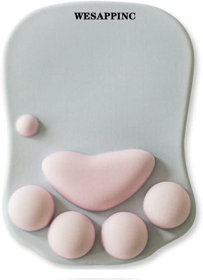 Ergonomic Cat Paw Mouse Pad with Soft Silicone Wrist Support - Non-Slip Design for Office and Gaming (10.7 x 7.8 x 0.9 inches, Gray/White)