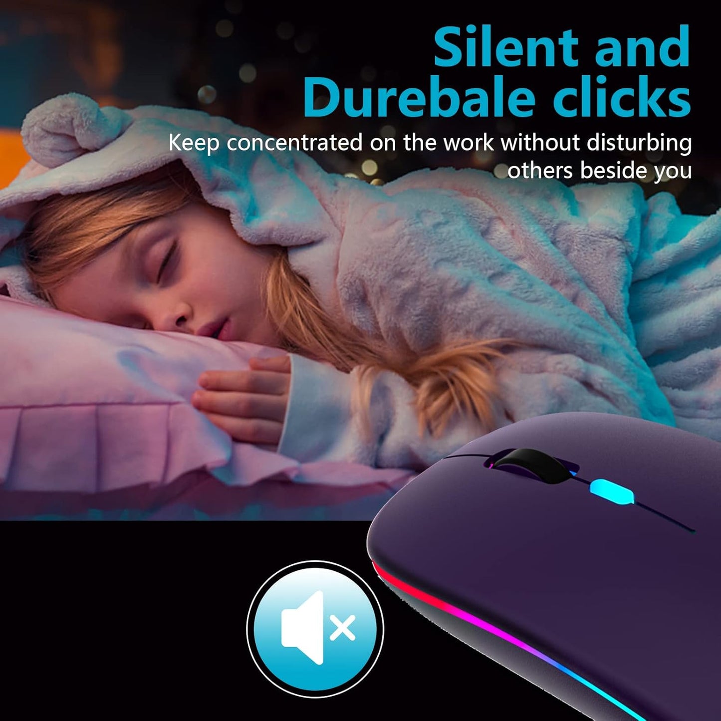 Rechargeable Wireless Optical Mouse with USB Receiver - Slim, Silent, and Portable 2.4G Design for Laptops, Notebooks, and Desktops