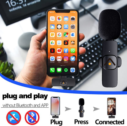 Lavalier Microphone with Intelligent Noise Reduction, Plug-and-Play Compatibility for iOS/Android Devices, No App or Bluetooth Required, 360° Omnidirectional, Extended Battery Life