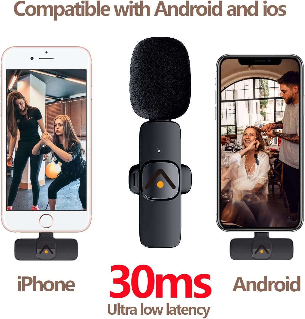 Lavalier Microphone with Intelligent Noise Reduction, Plug-and-Play Compatibility for iOS/Android Devices, No App or Bluetooth Required, 360° Omnidirectional, Extended Battery Life