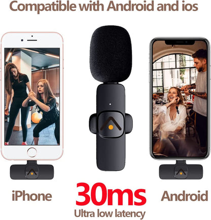 Lavalier Microphone with Intelligent Noise Reduction, Plug-and-Play Compatibility for iOS/Android Devices, No App or Bluetooth Required, 360° Omnidirectional, Extended Battery Life