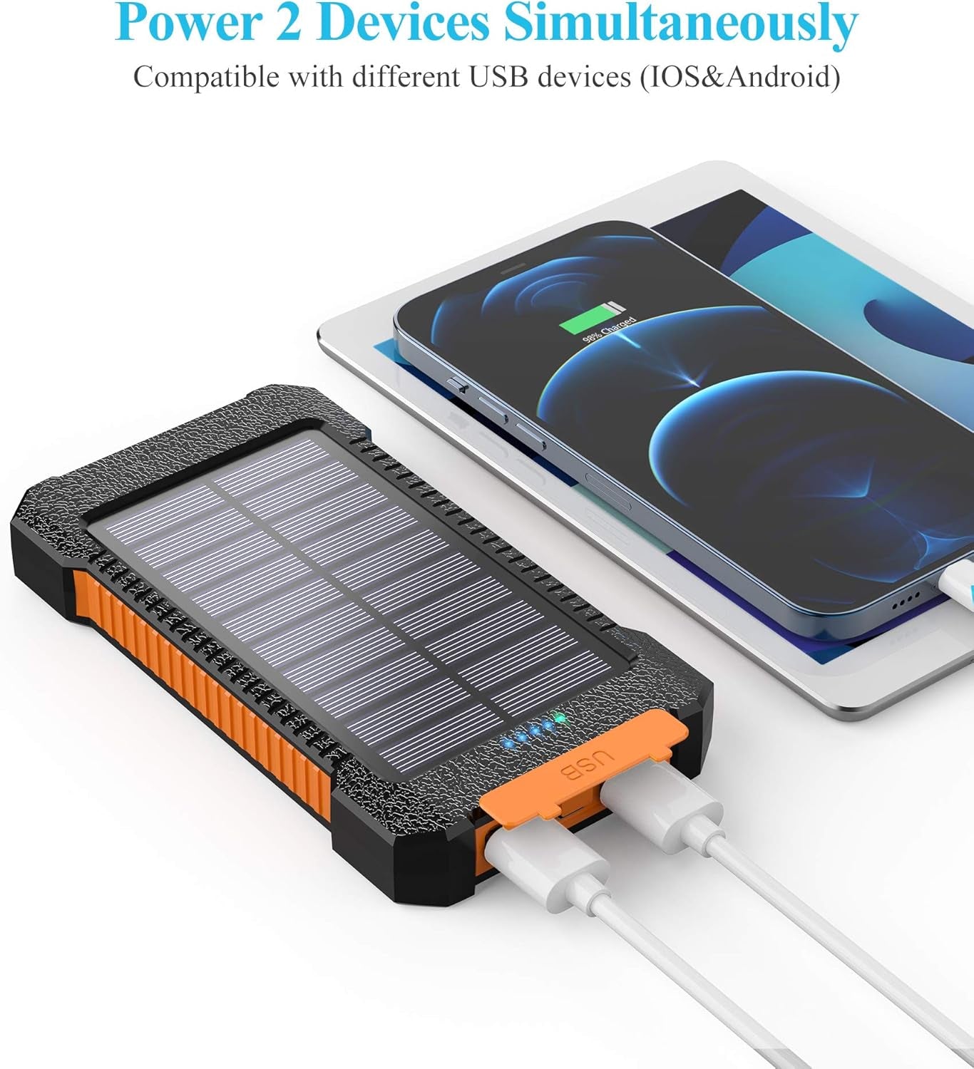 26800mAh Portable Solar Power Bank with Dual USB Outputs and LED Flashlight, Waterproof Solar Panel Charger