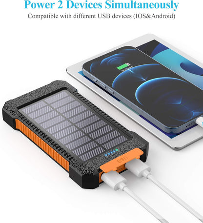26800mAh Portable Solar Power Bank with Dual USB Outputs and LED Flashlight, Waterproof Solar Panel Charger