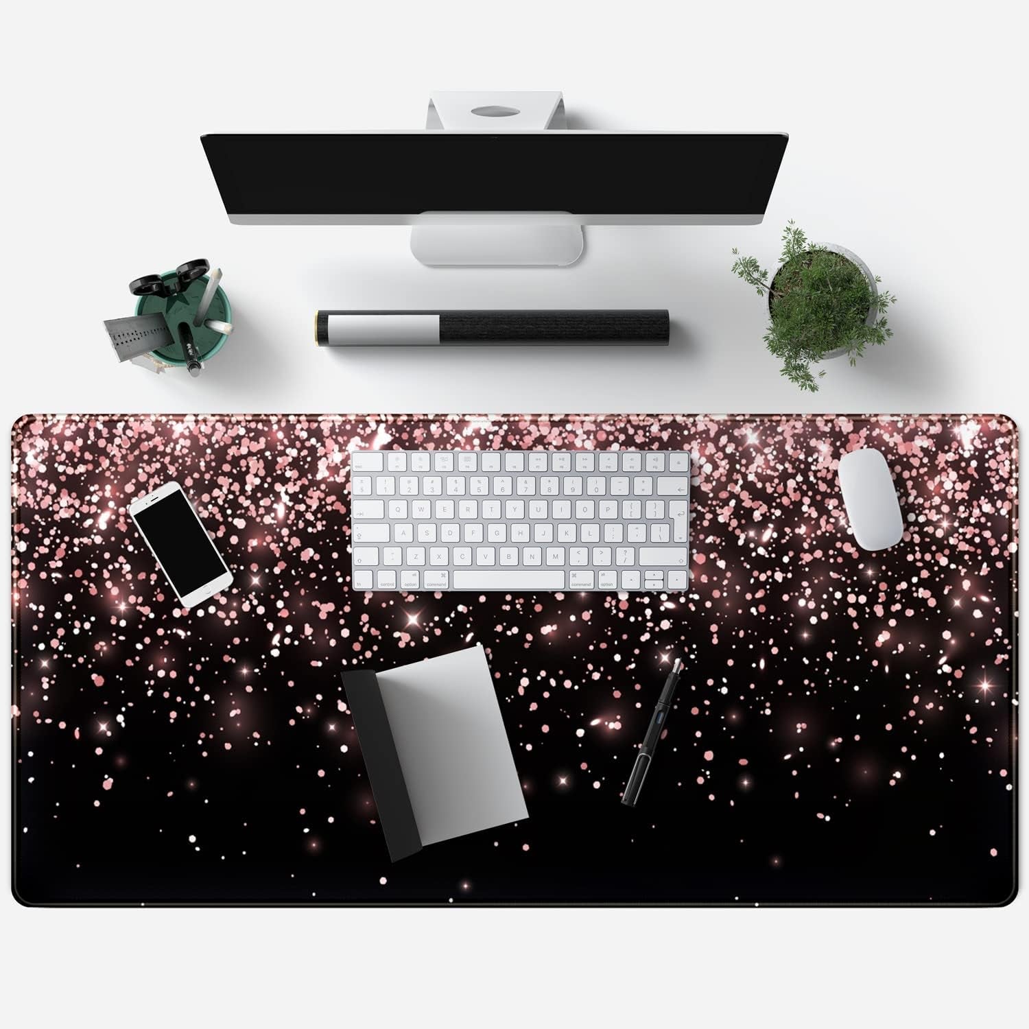 Rose Gold Glitter Extended Desk Mat - XXL Office Mouse Pad (31.5 x 15.7 in) for Women, Gamers, and Professionals - Ideal for Laptops and Keyboards