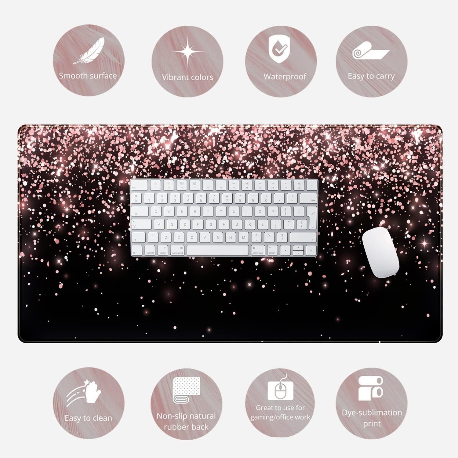 Rose Gold Glitter Extended Desk Mat - XXL Office Mouse Pad (31.5 x 15.7 in) for Women, Gamers, and Professionals - Ideal for Laptops and Keyboards