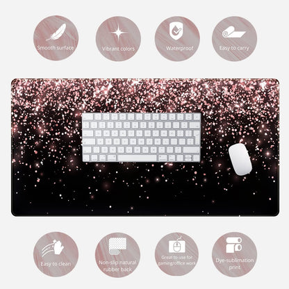 Rose Gold Glitter Extended Desk Mat - XXL Office Mouse Pad (31.5 x 15.7 in) for Women, Gamers, and Professionals - Ideal for Laptops and Keyboards