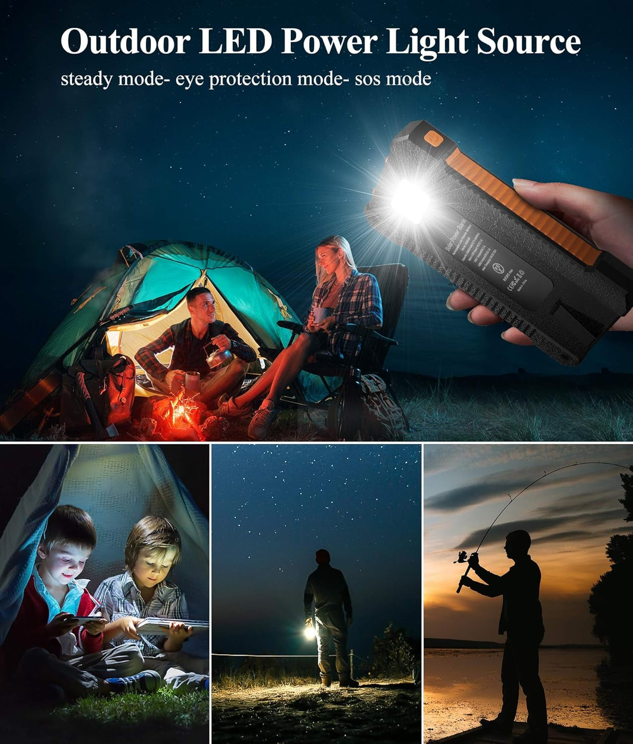26800mAh Portable Solar Power Bank with Dual USB Outputs and LED Flashlight, Waterproof Solar Panel Charger