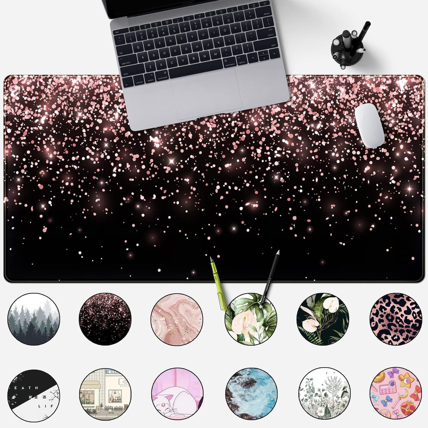 Rose Gold Glitter Extended Desk Mat - XXL Office Mouse Pad (31.5 x 15.7 in) for Women, Gamers, and Professionals - Ideal for Laptops and Keyboards
