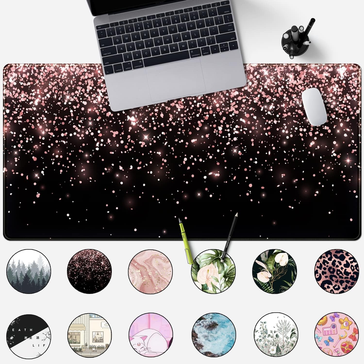 Rose Gold Glitter Extended Desk Mat - XXL Office Mouse Pad (31.5 x 15.7 in) for Women, Gamers, and Professionals - Ideal for Laptops and Keyboards