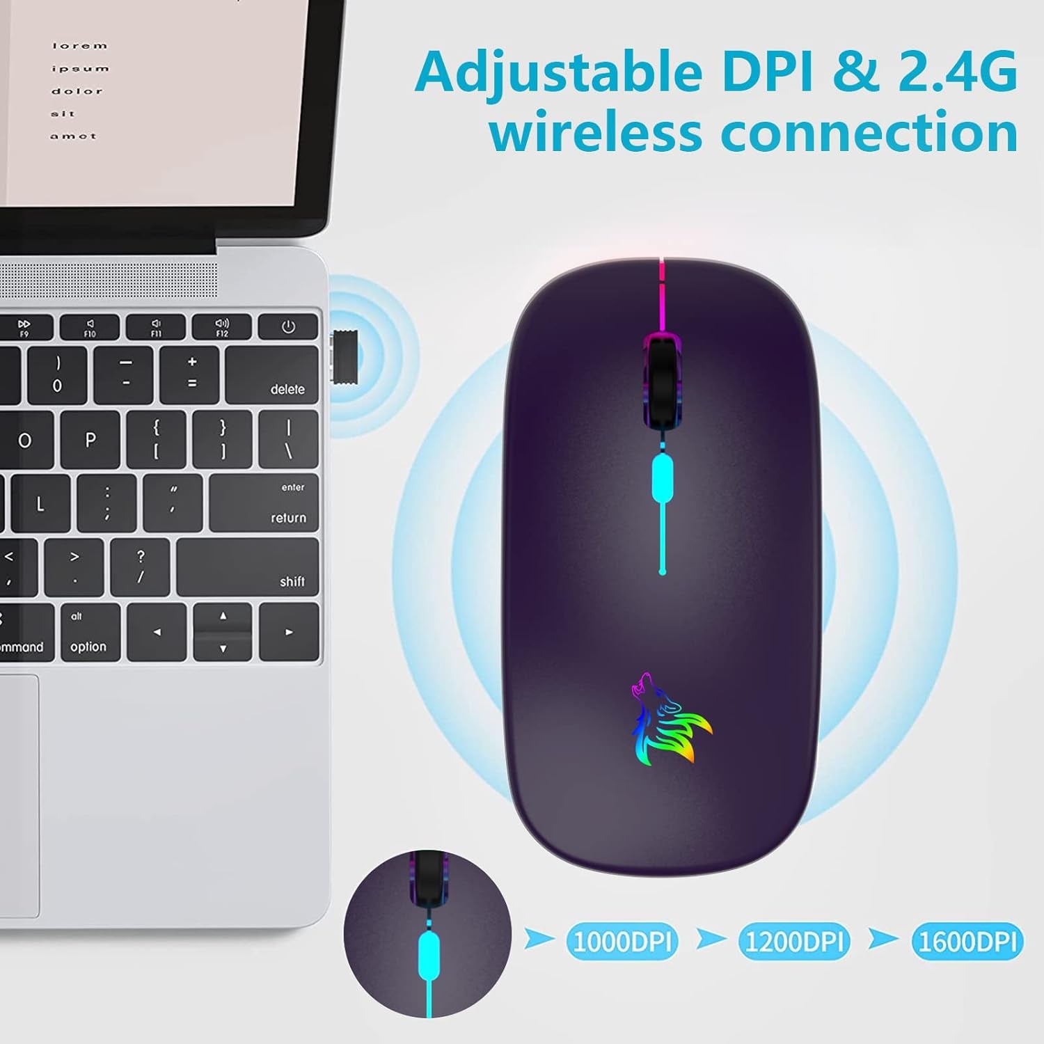 Rechargeable Wireless Optical Mouse with USB Receiver - Slim, Silent, and Portable 2.4G Design for Laptops, Notebooks, and Desktops