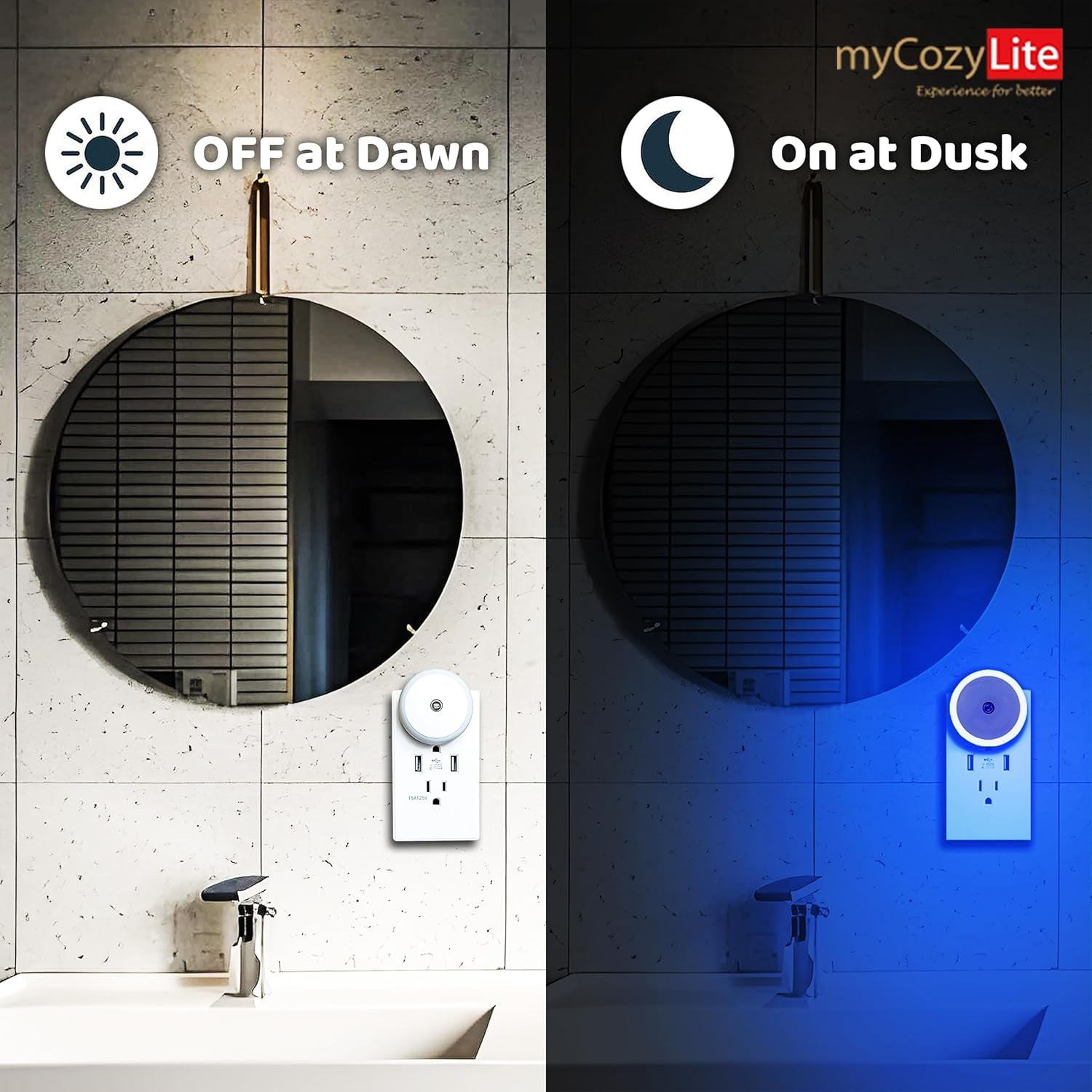 Blue LED Night Light with Dusk to Dawn Smart Sensor - Energy Efficient Plug-In Nightlight for Bathroom, Kitchen, Bedroom, Hallway, and Stairway - 2 Pack