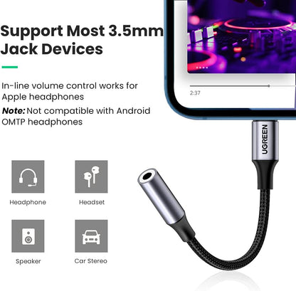 Headphone Adapter for Iphone Lightning to 3.5Mm Adapter Apple Mfi Certified Lightning Aux Audio Jack Dongle Compatible with Iphone 14 Pro Max/14 Plus/13 12 11 Pro Max/Se/Xs, Grey