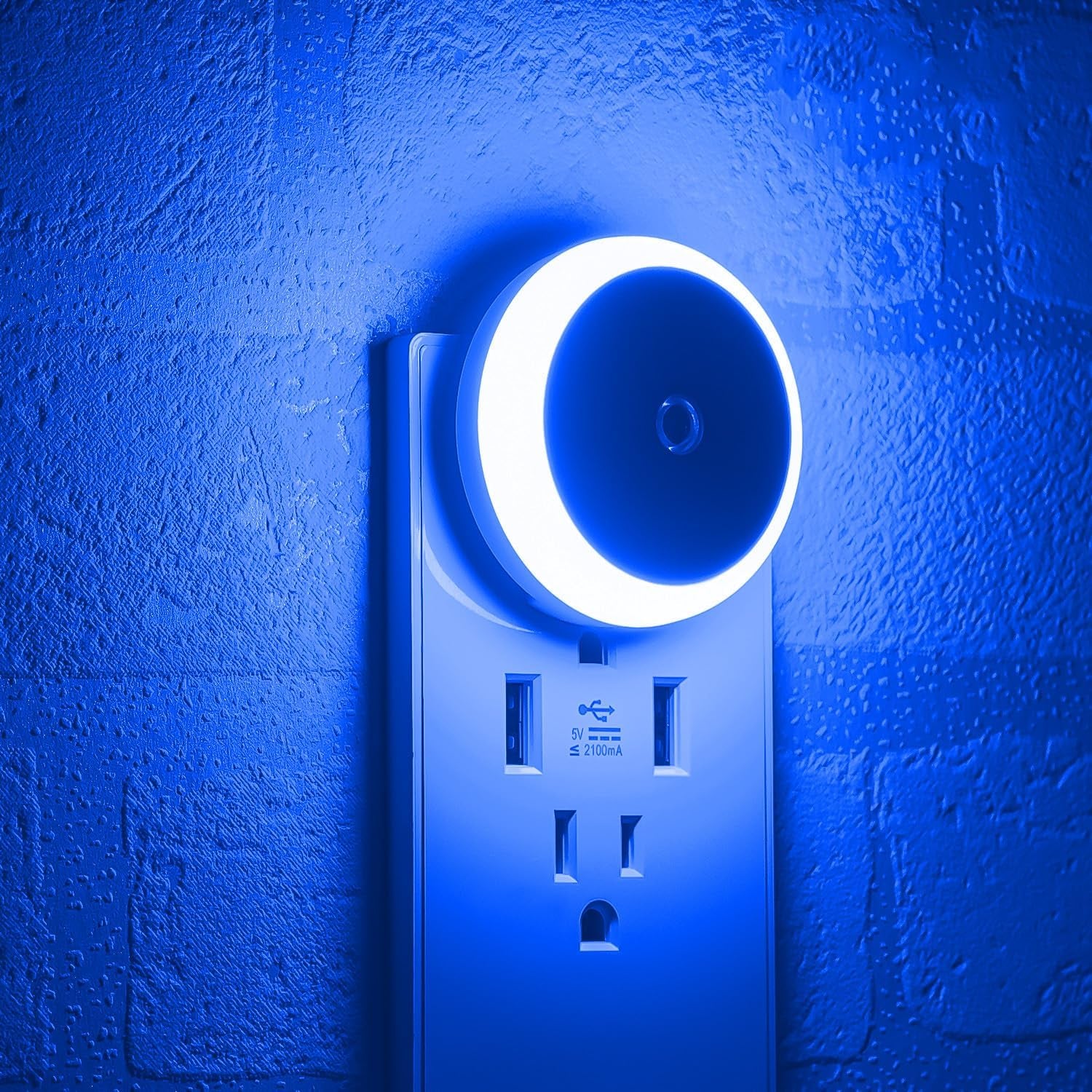 Blue LED Night Light with Dusk to Dawn Smart Sensor - Energy Efficient Plug-In Nightlight for Bathroom, Kitchen, Bedroom, Hallway, and Stairway - 2 Pack