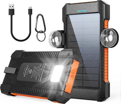 26800mAh Portable Solar Power Bank with Dual USB Outputs and LED Flashlight, Waterproof Solar Panel Charger