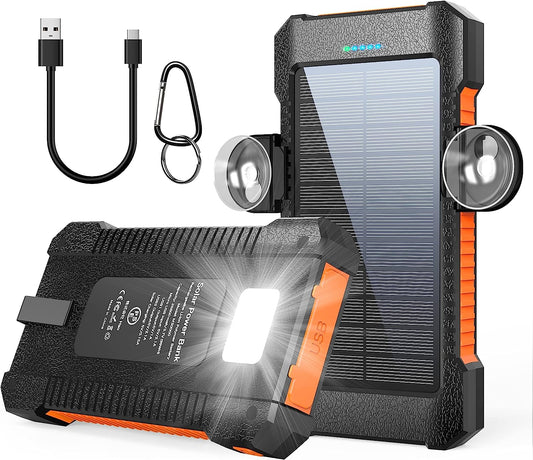 26800mAh Portable Solar Power Bank with Dual USB Outputs and LED Flashlight, Waterproof Solar Panel Charger
