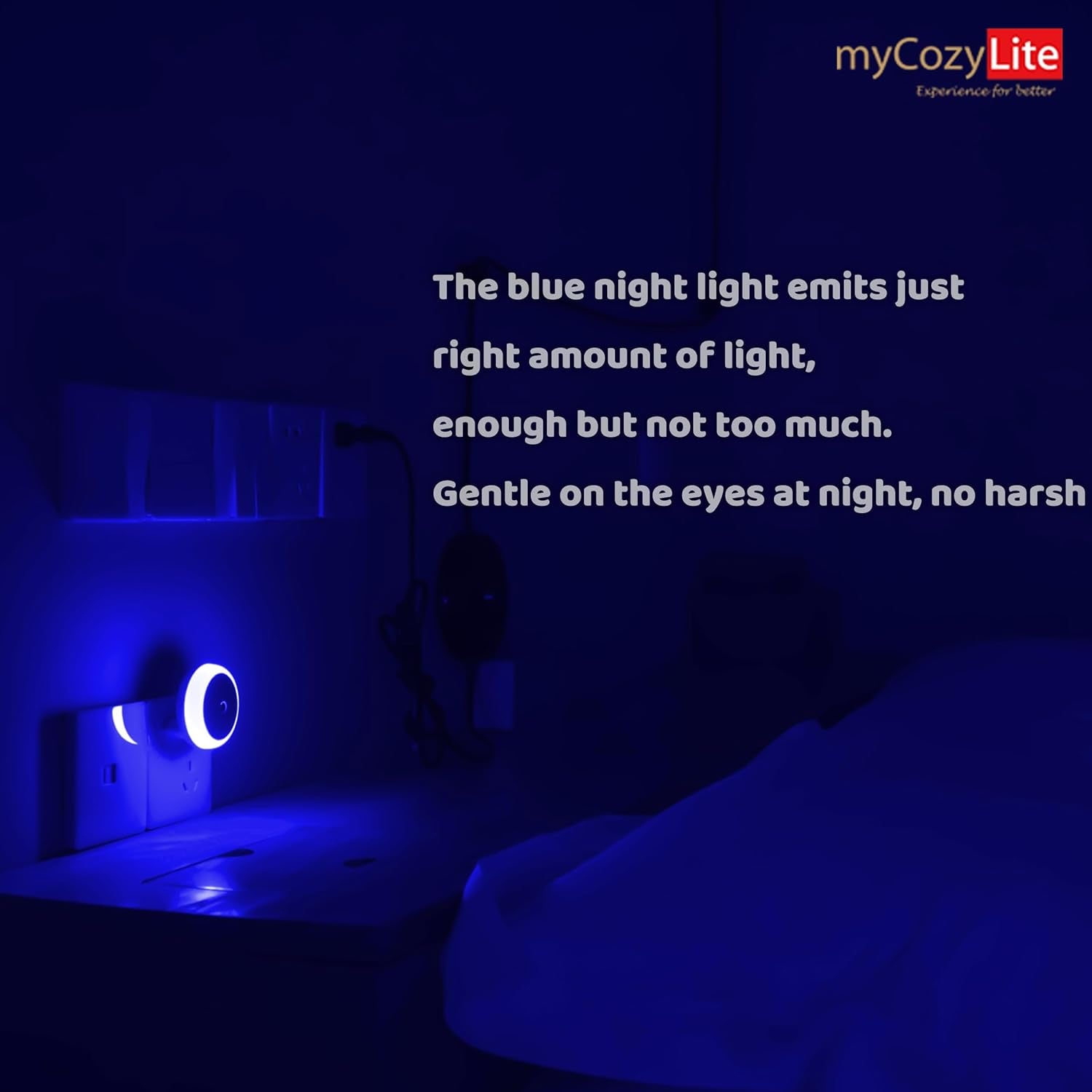 Blue LED Night Light with Dusk to Dawn Smart Sensor - Energy Efficient Plug-In Nightlight for Bathroom, Kitchen, Bedroom, Hallway, and Stairway - 2 Pack