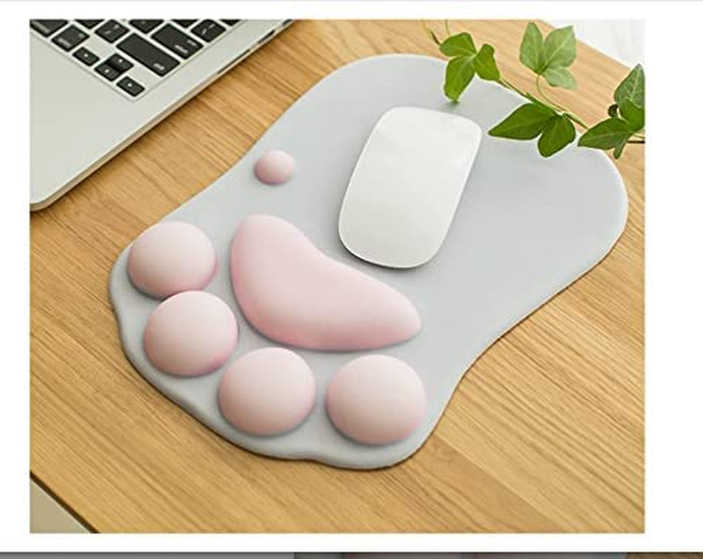 Ergonomic Cat Paw Mouse Pad with Soft Silicone Wrist Support - Non-Slip Design for Office and Gaming (10.7 x 7.8 x 0.9 inches, Gray/White)
