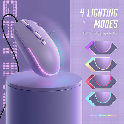 Wired Mouse - USB Computer Mouse with RGB Backlit Optical LED, Attached USB Cord for Laptops, Notebooks, Chromebook - Purple