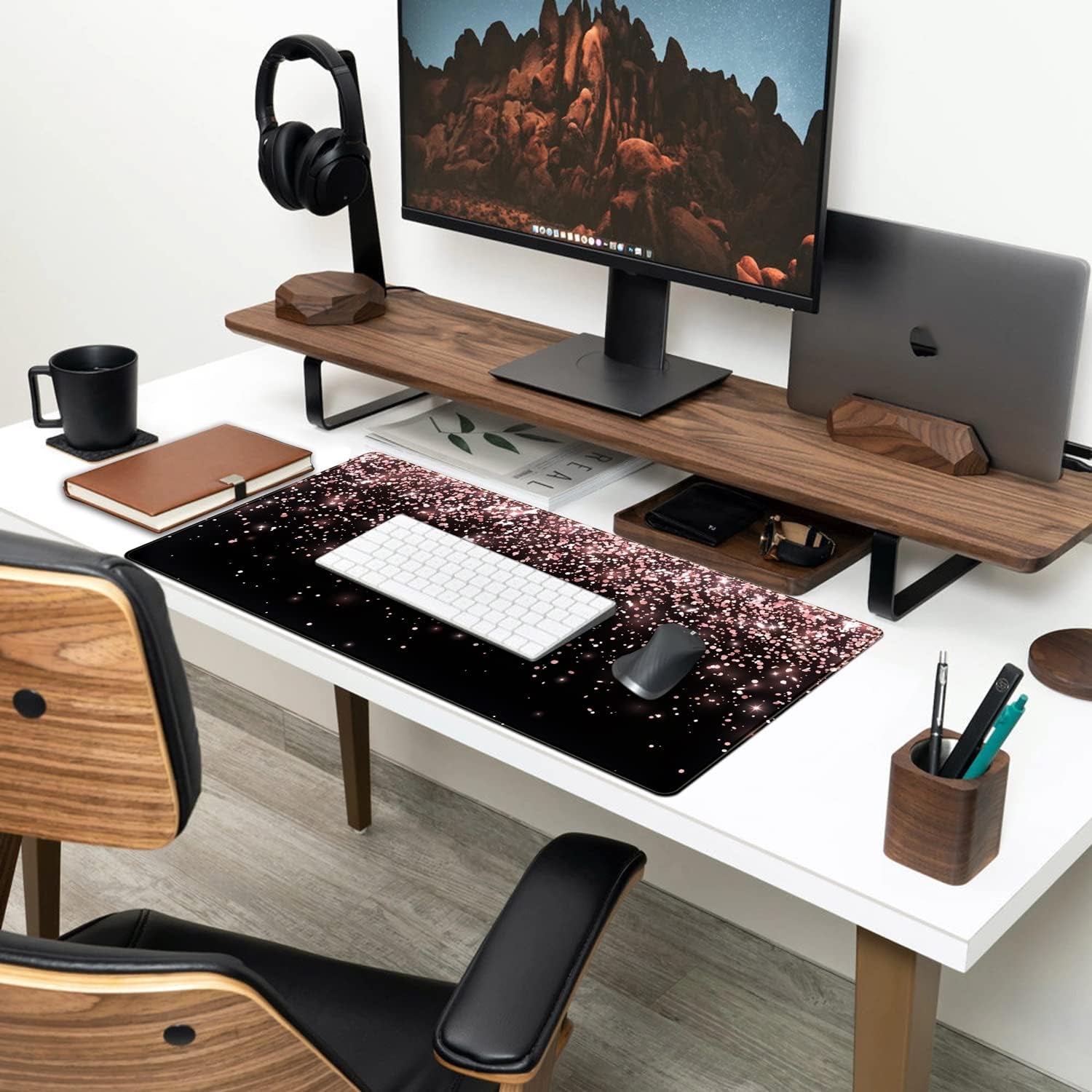 Rose Gold Glitter Extended Desk Mat - XXL Office Mouse Pad (31.5 x 15.7 in) for Women, Gamers, and Professionals - Ideal for Laptops and Keyboards