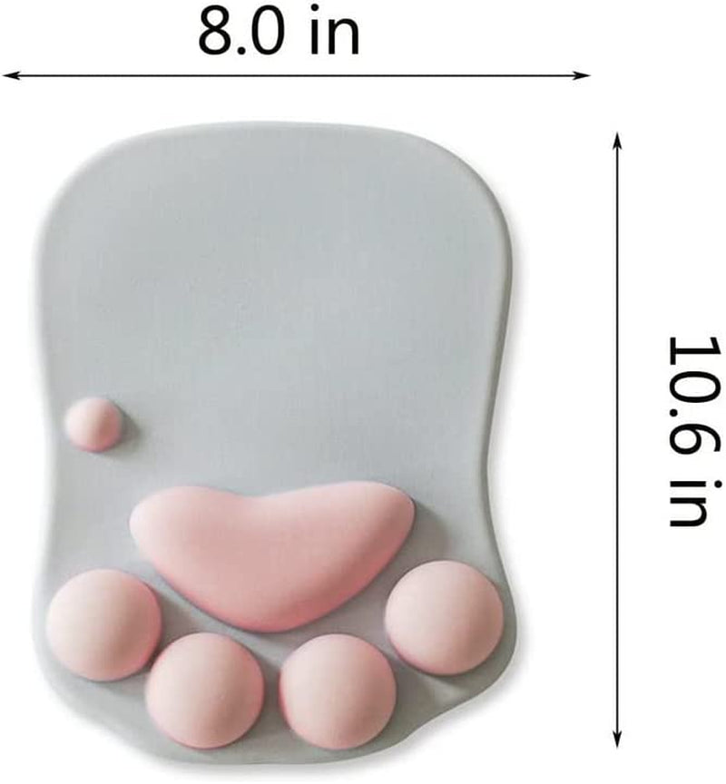 Ergonomic Cat Paw Mouse Pad with Soft Silicone Wrist Support - Non-Slip Design for Office and Gaming (10.7 x 7.8 x 0.9 inches, Gray/White)