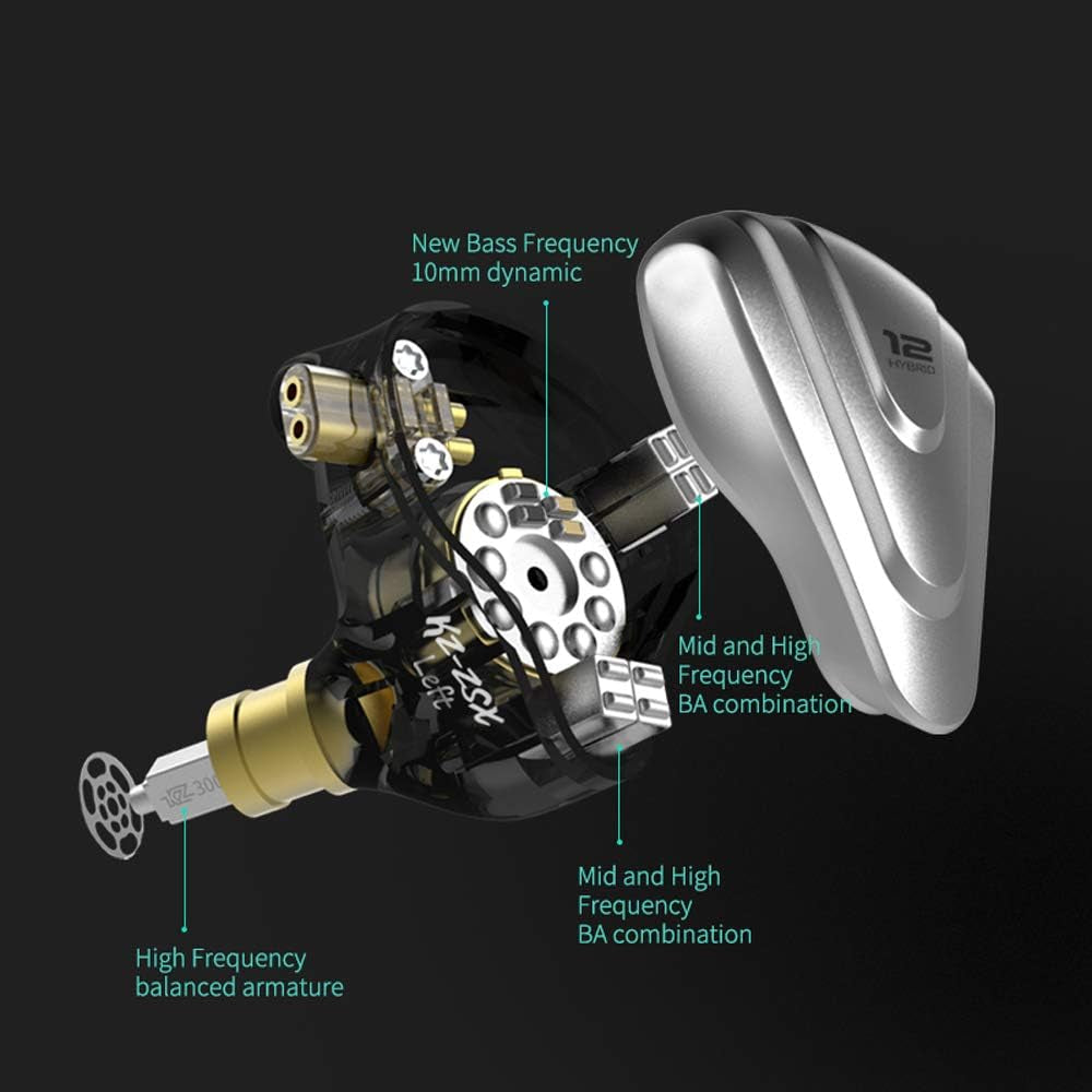 KZ ZSX 5BA+1DD 6-Driver Hybrid In-Ear Hi-Fi Earphones with Zinc Alloy Faceplate and Recessed 2-Pin Detachable Cable for Audiophiles (No Microphone, Purple)