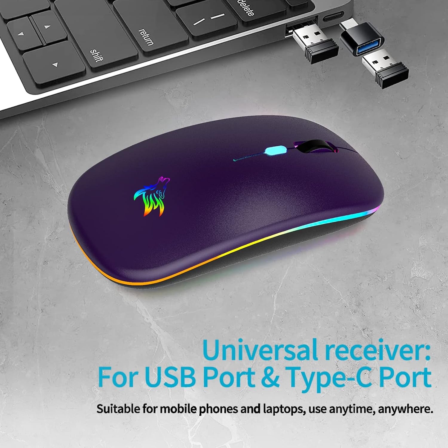 Rechargeable Wireless Optical Mouse with USB Receiver - Slim, Silent, and Portable 2.4G Design for Laptops, Notebooks, and Desktops