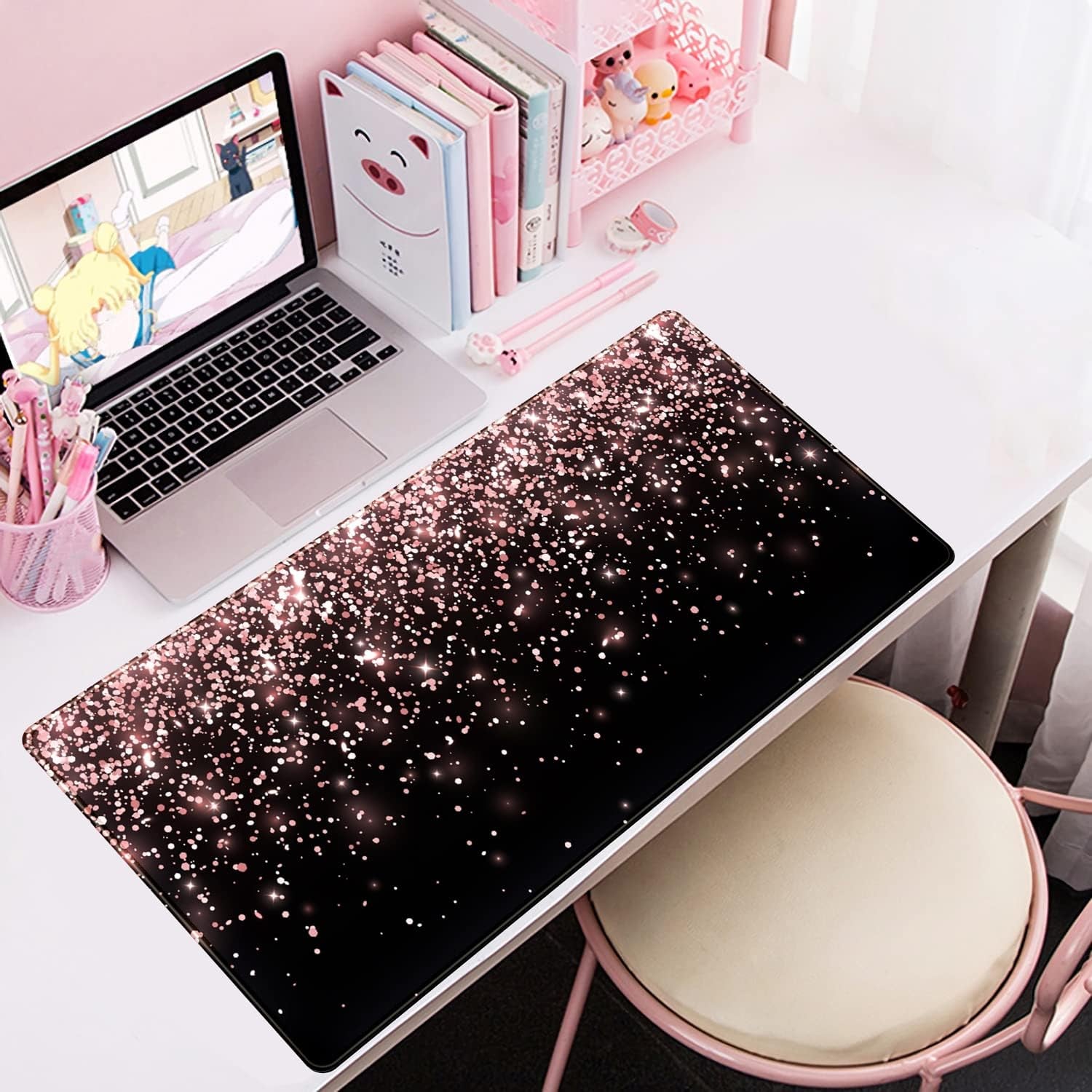 Rose Gold Glitter Extended Desk Mat - XXL Office Mouse Pad (31.5 x 15.7 in) for Women, Gamers, and Professionals - Ideal for Laptops and Keyboards