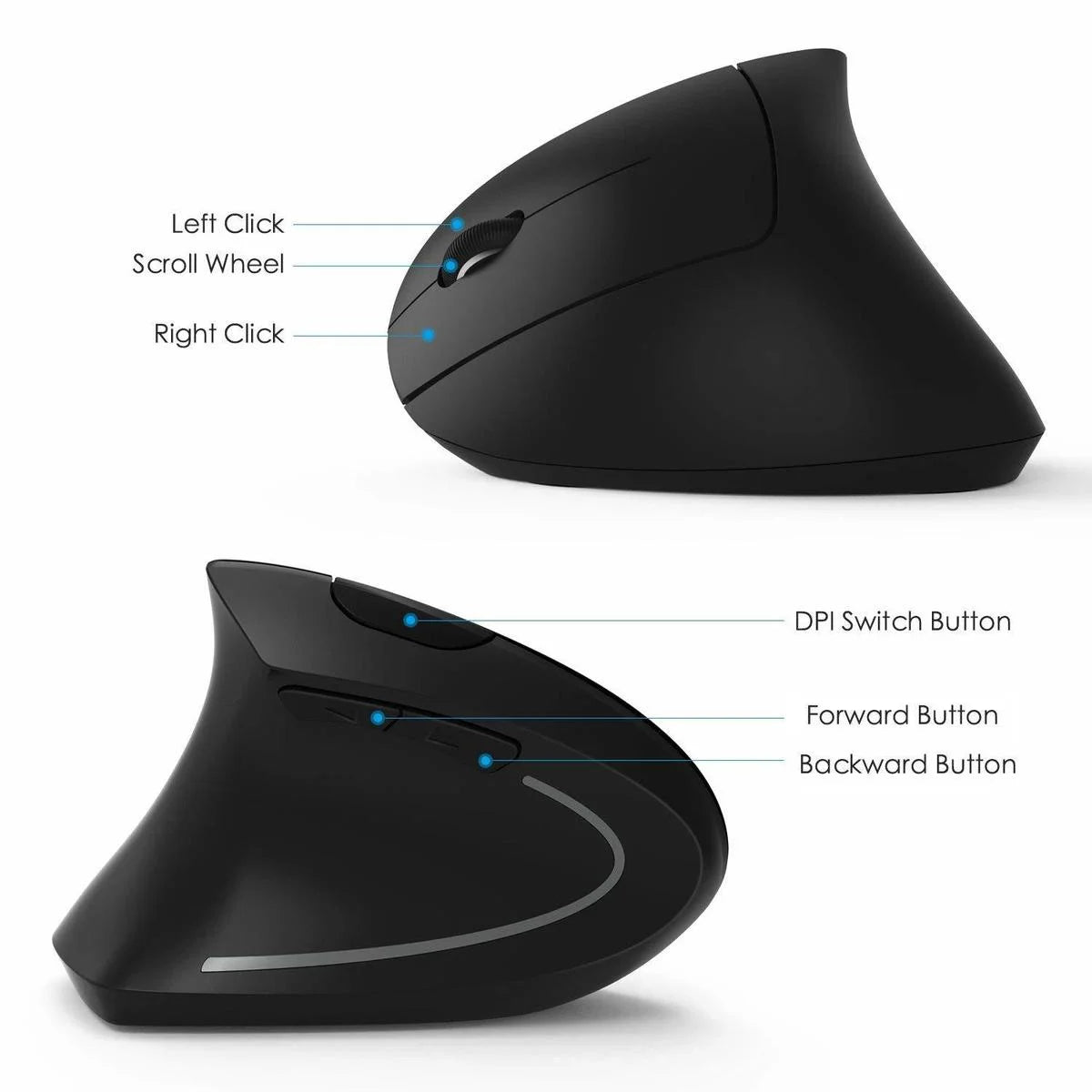 Ergonomic 2.4G Wireless Vertical Mouse for Right and Left-Handed Users - 6D USB Optical Gaming Mouse for Laptop and PC